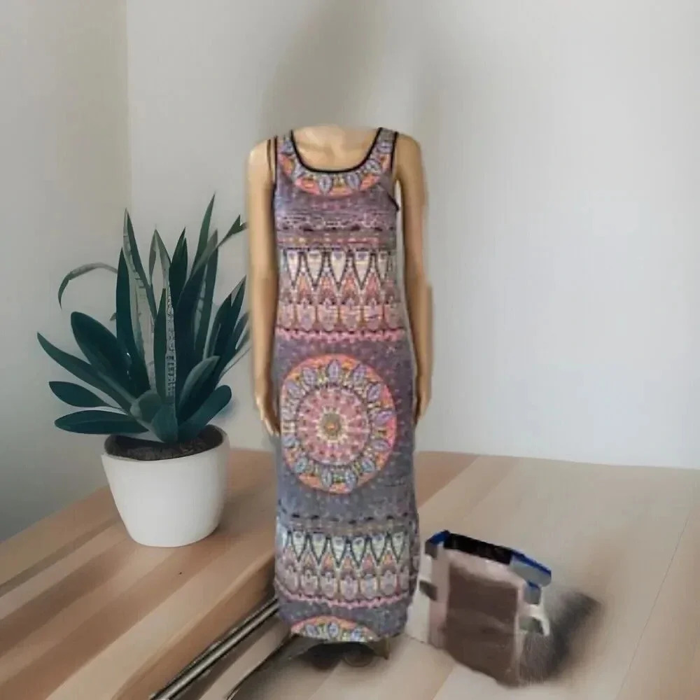 Three Pink Hearts Tank Maxi Dress Lady Junior 14 Trixxi Ribbed SideSplit Paisley